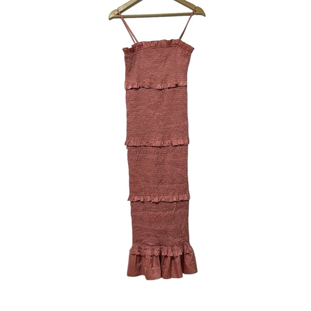Mable Pink Smocked Ruffle Bodycon Maxi‎ Dress Size Small Preppy Coquette